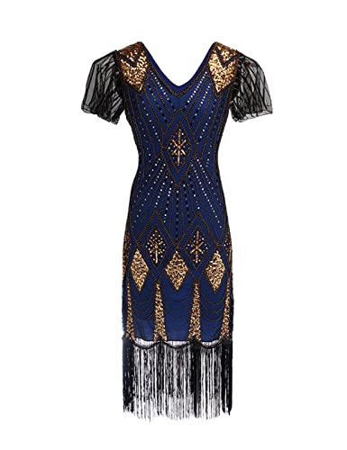 TOSHIKII Flapper-Kleider für Damen 1920er Fransen Great Gatsby Kleid für Cocktailparty 20er Jahre Kleid mit Ärmeln von TOSHIKII