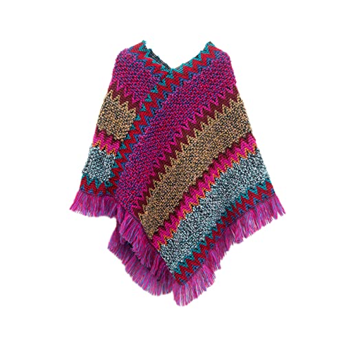 TOSHIKII Frauen gestrickt Pashmina Poncho Cape Frauen Zickzack Fransen Schal Pashminas Wickel mit Quasten von TOSHIKII