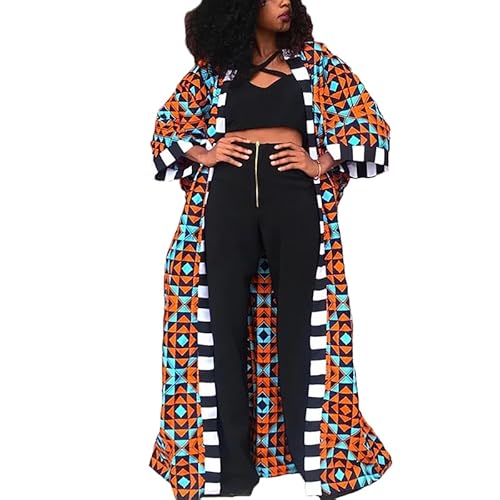 TOSHIKII Frauen lässig African Print Open Front, afrikanische Ankara Long Cardigan Traditioneller Dashiki Outwear Jacke Mantel von TOSHIKII