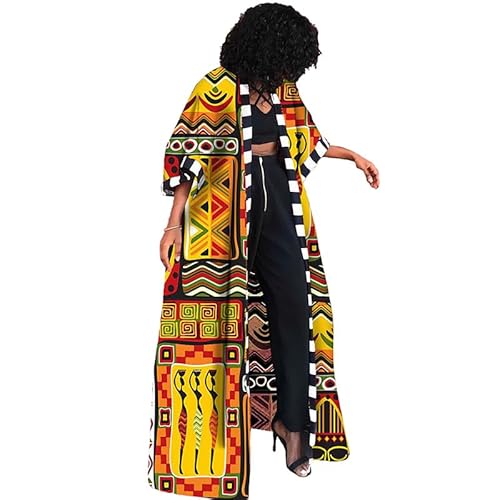 TOSHIKII Frauen lässig African Print Open Front, afrikanische Ankara Long Cardigan Traditioneller Dashiki Outwear Jacke Mantel von TOSHIKII
