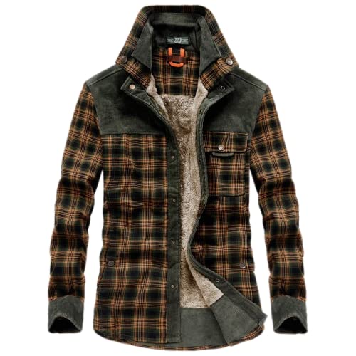 TOSHIKII Herren-Flanell-Hemdjacke Herren-Winter-warme Karo-Sherpa-Jacke, Herren-Tartan-Karo-Pelzjacke von TOSHIKII