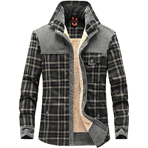 TOSHIKII Herren-Flanell-Hemdjacke Herren-Winter-warme Karo-Sherpa-Jacke, Herren-Tartan-Karo-Pelzjacke von TOSHIKII