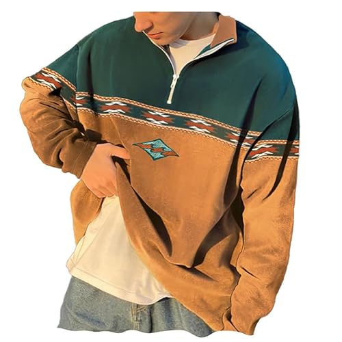 TOSHIKII Herren-Sweatshirt mit Azteken-Aufdruck. Pullover mit Azteken-Muster für Herren, Patchwork-Sweatshirt mit Stammes-Aufdruck von TOSHIKII