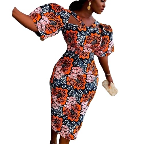 TOSHIKII Traditionelles figurbetontes Ankara-Kleid für Damen, ethnisches afrikanisches langes Bleistiftkleid, Dashiki-Kente-Partykleid von TOSHIKII