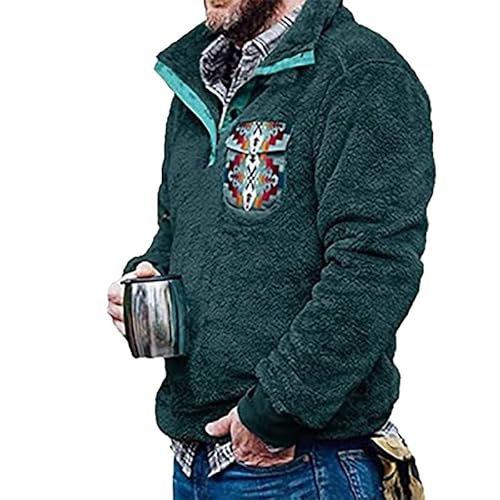 TOSHIKII Western-Azteken-Fuzzy-Sweatshirt für Herren, Fuzzy-Sherpa-Pullover mit Azteken-Print für Herren, Fuzzy-Sweatshirt mit Stammesmotiv und 1/4-Reißverschluss von TOSHIKII
