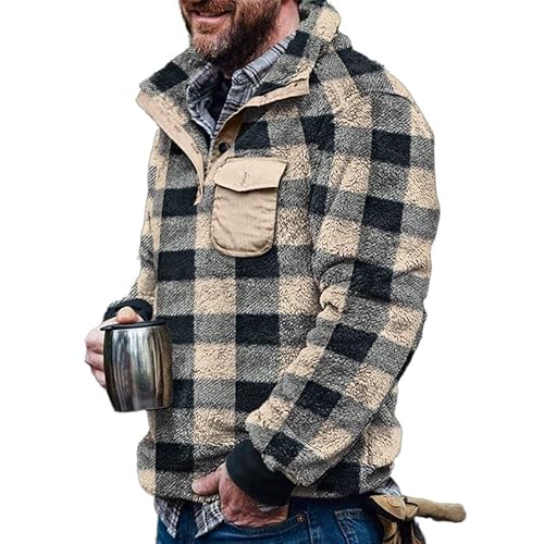 TOSHIKII Western-Azteken-Fuzzy-Sweatshirt für Herren, Fuzzy-Sherpa-Pullover mit Azteken-Print für Herren, Fuzzy-Sweatshirt mit Stammesmotiv und 1/4-Reißverschluss von TOSHIKII