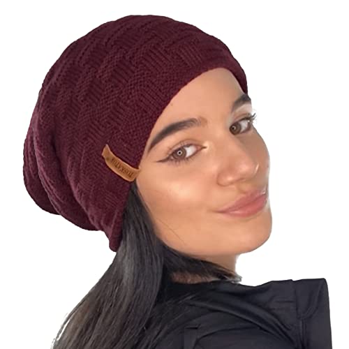 TOSKATOK® Damen Herren Unisex Warm Winter Strukturierter Strick-Slouch-Beanie-Hut mit kuscheligem Teddy-Fleece-Innenfutter aus Kunstpelz von TOSKATOK