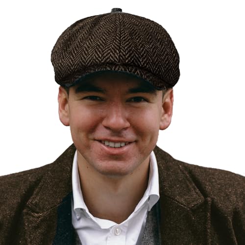 TOSKATOK® Unisex Herren, Damen 8-Panel mit Fischgrätmuster Wollmischung Baker Boy Schirmmutzen von TOSKATOK