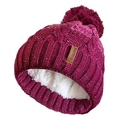 STORMACTIVE 100% wasserdichte, warme Mädchen-Wintermütze mit Zopfmuster, Bommel und kuscheligem Thermofutter von TOSKATOK