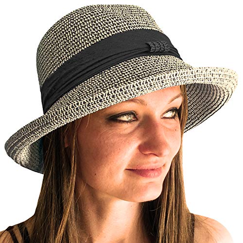 TOSKATOK® Damen-Einstellbarer Sommer-Sonnenhut Mode Faltbarer Roll-Brim Trilby-Bowler von TOSKATOK