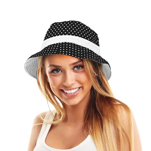 TOSKATOK® UPF 50+ Gepunkteter Sonnenhut aus Baumwolle für Damen, beidseitig tragbar, Fischerhutdesign reversibel von TOSKATOK