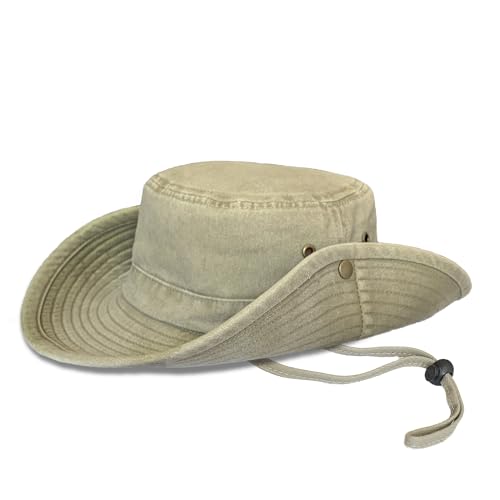 TOSKATOK® UPF 50+ Unisex Safari Outback Australian Style Cotton Bush Hat with Wide Brim, Detachable Chin Strap, Side Press Studs and Air Vents-Khaki-58 von TOSKATOK
