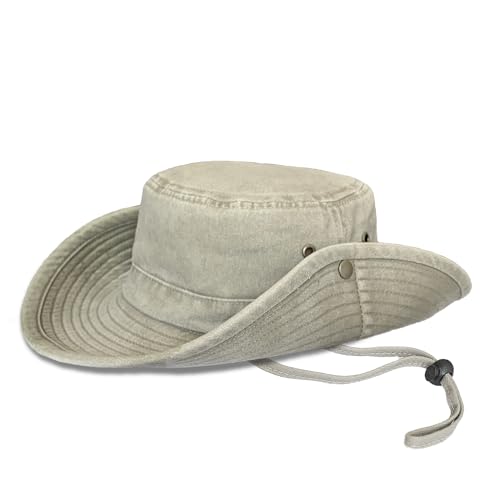 TOSKATOK® UPF 50+ Unisex Safari Outback Buschhut aus Baumwolle im australischen Stil mit breiter Krempe, abnehmbarem Kinnriemen, seitlichen Druckknöpfen und Lüftungsschlitzen-STONE-58 von TOSKATOK