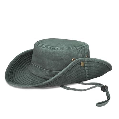 TOSKATOK® UPF 50+ Unisex Safari Outback Buschhut aus Baumwolle im australischen Stil mit breiter Krempe, abnehmbarem Kinnriemen, seitlichen Druckknöpfen und Lüftungsschlitzen-ARMYGREEN-60 von TOSKATOK