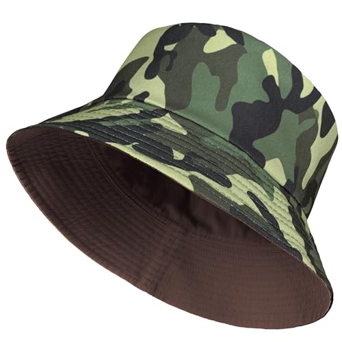TOSKATOK® UPF 50+ Unisex für Damen und Herren Sonnenhut Camouflage 2 in 1 beidseitig tragbar Baumwollmischung Fischerhutdesign von TOSKATOK