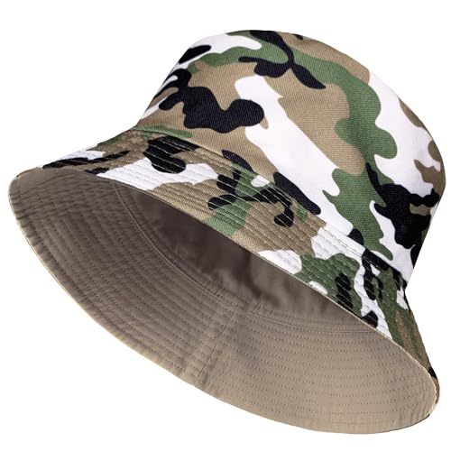 TOSKATOK® UPF 50+ Unisex für Damen und Herren Sonnenhut Camouflage 2 in 1 beidseitig tragbar Baumwollmischung Fischerhutdesign von TOSKATOK
