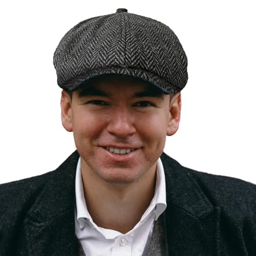 TOSKATOK® Unisex Herren, Damen 8-Panel mit Fischgrätmuster Wollmischung Baker Boy Schirmmutzen von TOSKATOK