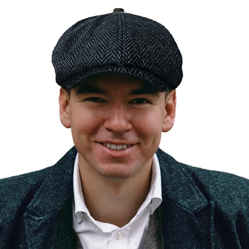 TOSKATOK® Unisex Herren, Damen 8-Panel mit Fischgrätmuster Wollmischung Baker Boy Schirmmutzen von TOSKATOK