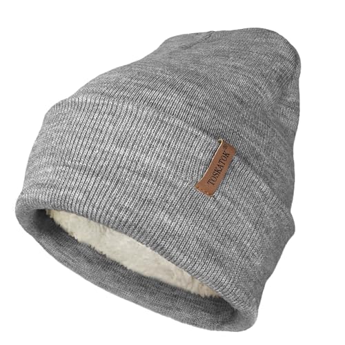 TOSKATOK Damen Herren Unisex Klassische, weiche, warme Winter-Strickmütze mit Bündchen und weichem Thermo-Teddy-Fleece-Futter von TOSKATOK