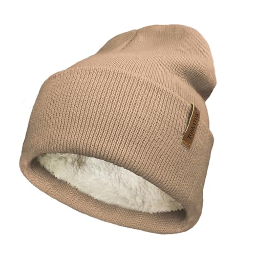 TOSKATOK Damen Herren Unisex Klassische, weiche, warme Winter-Strickmütze mit Bündchen und weichem Thermo-Teddy-Fleece-Futter von TOSKATOK