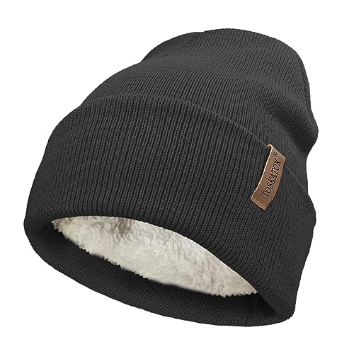 TOSKATOK Damen Herren Unisex Klassische, weiche, warme Winter-Strickmütze mit Bündchen und weichem Thermo-Teddy-Fleece-Futter TOSKATOK Damen Herren Unisex Klassische, weiche, warme Winter-Strickmütze mit Bündchen und weichem Thermo-Teddy-Fleece-Futter von TOSKATOK