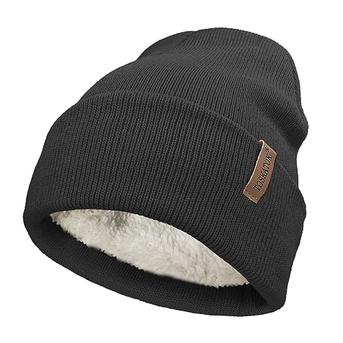 TOSKATOK Damen Herren Unisex Klassische, weiche, warme Winter-Strickmütze mit Bündchen und weichem Thermo-Teddy-Fleece-Futter von TOSKATOK