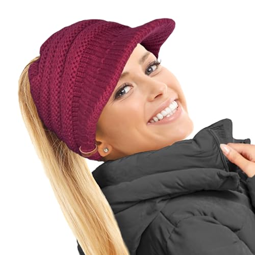 TOSKATOK Damen Slouchy Peaked Pferdeschwanz Unordentlicher Dutt Beanie Mütze Kappe, Morello, Einheitsgröße von TOSKATOK