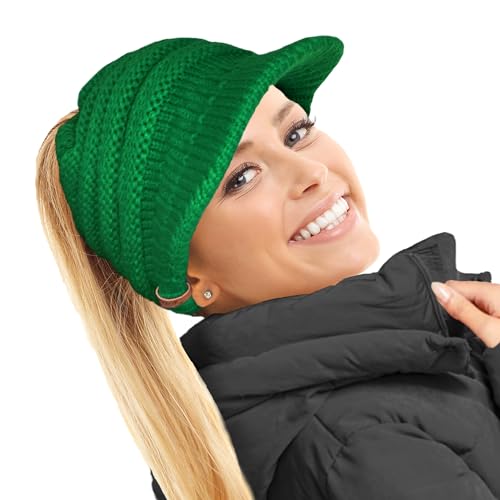 TOSKATOK Damen Slouchy Peaked Pferdeschwanz Unordentlicher Dutt Beanie Mütze Kappe, smaragdgrün, Einheitsgröße von TOSKATOK