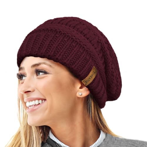 TOSKATOK Damen Warm Slouch Knit Winter Beanie Mütze mit Supersoft Velour Thermofutter Skimütze von TOSKATOK