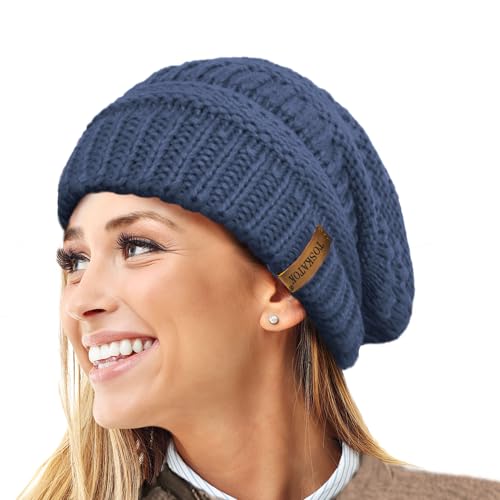 TOSKATOK Damen Warm Slouch Knit Winter Beanie Mütze mit Supersoft Velour Thermofutter Skimütze von TOSKATOK