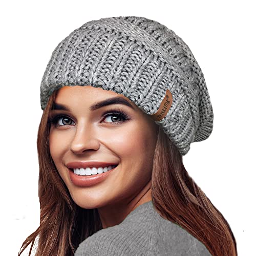 TOSKATOK Damen Warm Slouch Knit Winter Beanie Mütze mit Supersoft Velour Thermofutter Skimütze von TOSKATOK