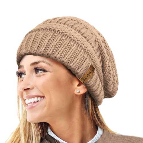 TOSKATOK Damen Warm Slouch Knit Winter Beanie Mütze mit Supersoft Velour Thermofutter Skimütze von TOSKATOK