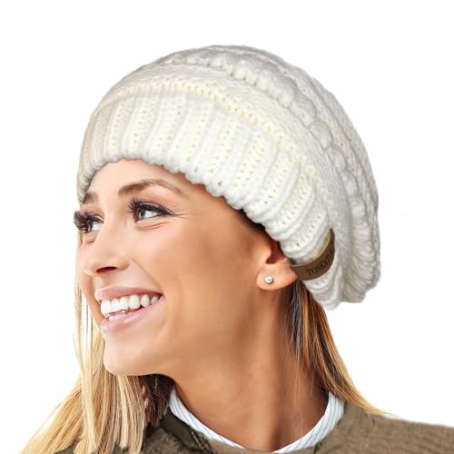 TOSKATOK Damen Warm Slouch Knit Winter Beanie Mütze mit Supersoft Velour Thermofutter Skimütze von TOSKATOK