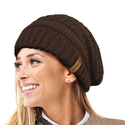 TOSKATOK Damen Warm Slouch Knit Winter Beanie Mütze mit Supersoft Velour Thermofutter Skimütze von TOSKATOK