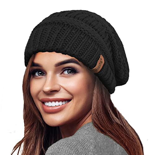 TOSKATOK Damen Warm Slouch Knit Winter Beanie Mütze mit Supersoft Velour Thermofutter Skimütze von TOSKATOK