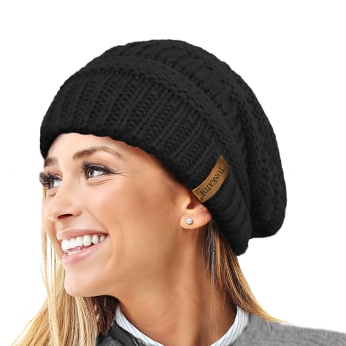 TOSKATOK Damen Warm Slouch Knit Winter Beanie Mütze mit Supersoft Velour Thermofutter Skimütze von TOSKATOK