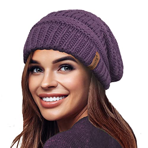 TOSKATOK Damen Warm Slouch Knit Winter Beanie Mütze mit Supersoft Velour Thermofutter Skimütze von TOSKATOK