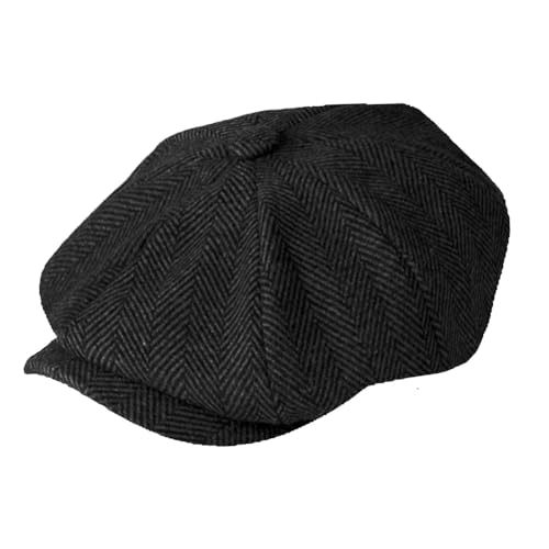 TOSKATOK Unisex Mens Ladies Plain 8 Panel Wool Blend Baker Boy Newsboy Flat Cap-Grey Herringbone von TOSKATOK