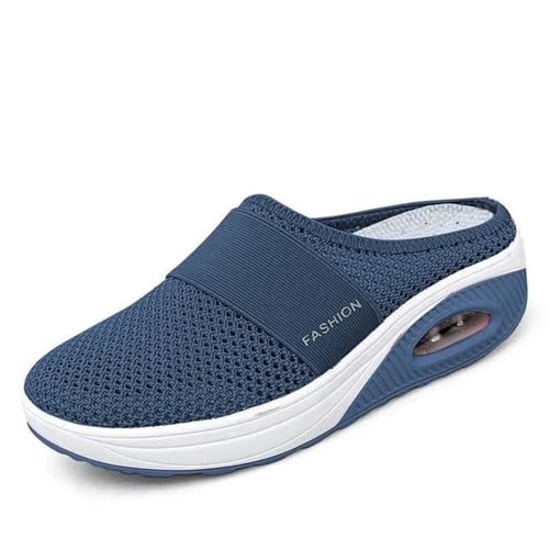 Damen-Hausschuhe In Übergröße Leichte Mesh-Luftpolster-Slides Sandalen for Drinnen Und Draußen Turnschuhe Plattform-Wanderschuhe (Color : Dark Blue, Size : 38) von TOSOFT