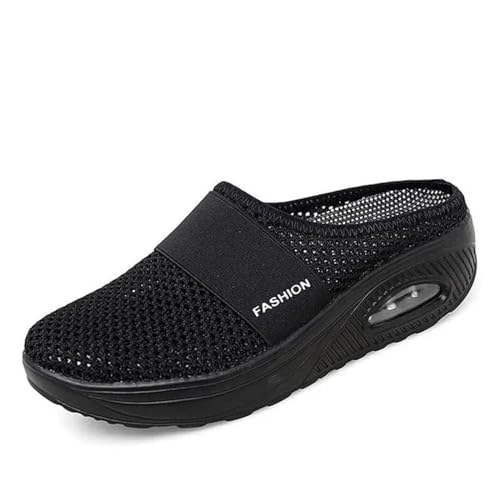 TOSOFT Atmungsaktive Mesh-Hausschuhe For Ältere Frauen Leichte Slip-on-orthopädische Diabetiker-Sandalen Weibliche Keil-Sneaker-Schuhe (Color : Black, Size : 37) von TOSOFT