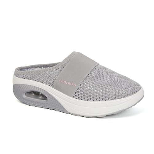 TOSOFT Damen-Hausschuhe In Übergröße Leichte Mesh-Luftpolster-Slides Sandalen For Drinnen Und Draußen Turnschuhe Plattform-Wanderschuhe (Color : Light Gray, Size : 36) von TOSOFT