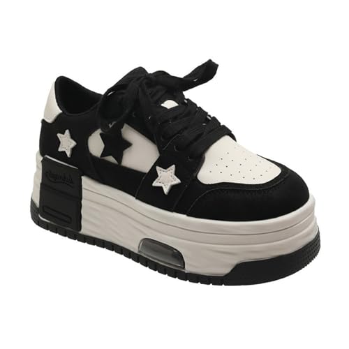 TOSOFT Damen-Sneaker Mit 5 cm Plateau Atmungsaktiv for Schnüren Sportschuhe Dicker Absatz Klobige Flats Turnschuhe Lässige Turnschuhe (Color : Black, Size : 37) von TOSOFT