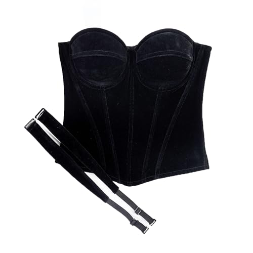 TOSOFT Schwarze Bustiers Und Korsetts Oberteile For Damen Modisches Samt-Korsett Mit Knochen Formwäsche Dessous Party Club, Abnehmbares Oberteil(Black,85/38C) von TOSOFT