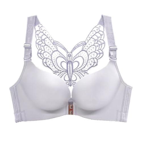 TOSOFT Sommer-Ultradünne BHs For Frauen Mit Großen Brüsten Frontverschluss Beauty Back-Bralette Übergröße Push-Up-BH Dessous(Gray,90/40E) von TOSOFT