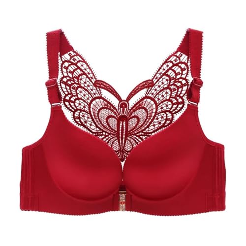 TOSOFT Sommer-Ultradünne BHs For Frauen Mit Großen Brüsten Frontverschluss Beauty Back-Bralette Übergröße Push-Up-BH Dessous(Wine red,90/40E) von TOSOFT