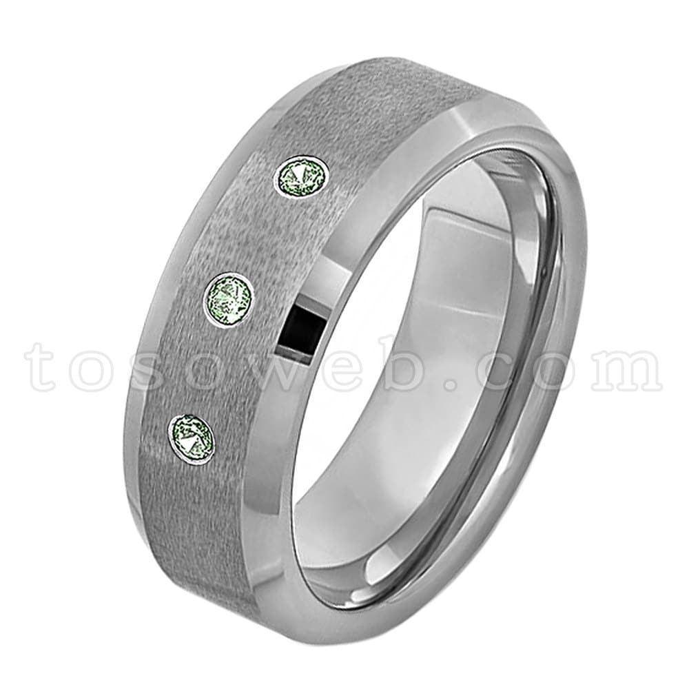 Alexandrit Ehering Für Männer, Juni Birthstone Ring, 10mm Matte Center Abgeschrägte Glänzende Kante Hartmetallring Ts2022 von TOSOWEB