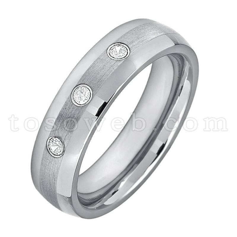 April Damenring, Hochzeitsring Mit Weißem Diamant, Hartmetallring 6mm Gebürstet, Ts0062 von TOSOWEB