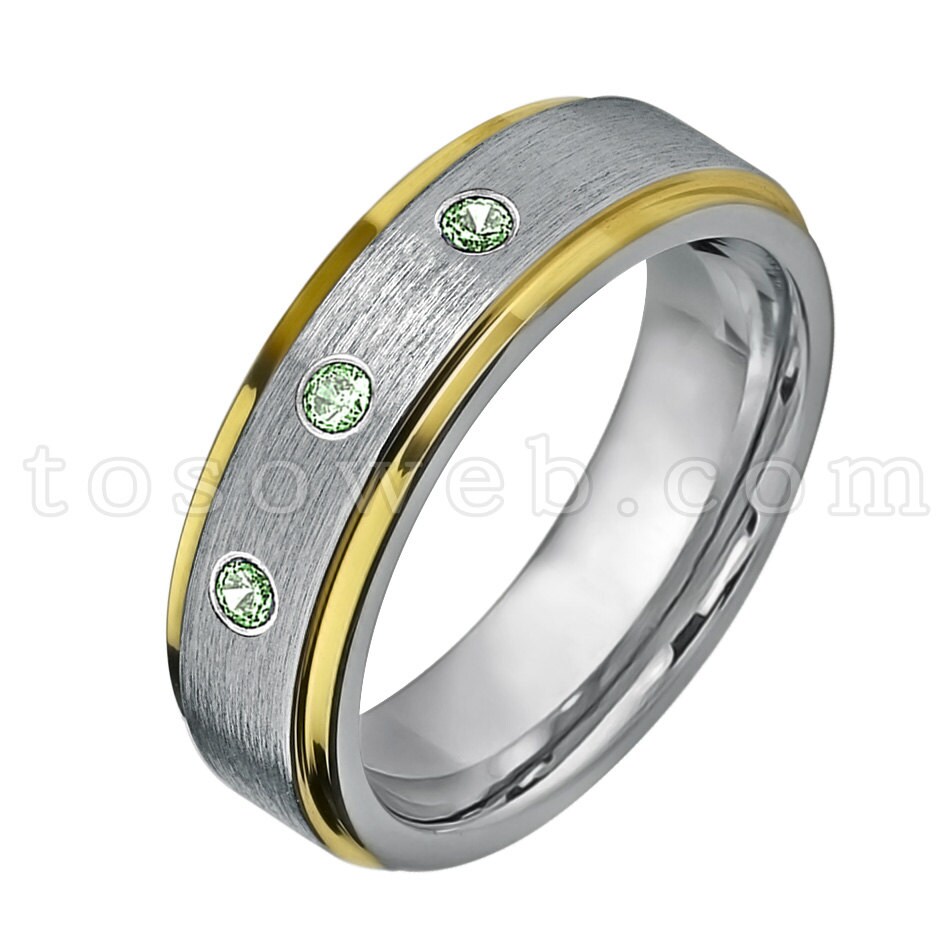 Damen Alexandrit Ehering, Juni Birthstone Ring, 6mm 2-Ton Gebürstet Mittig Abgesetzter Rand, Hartmetall Ring Ts3302 von TOSOWEB