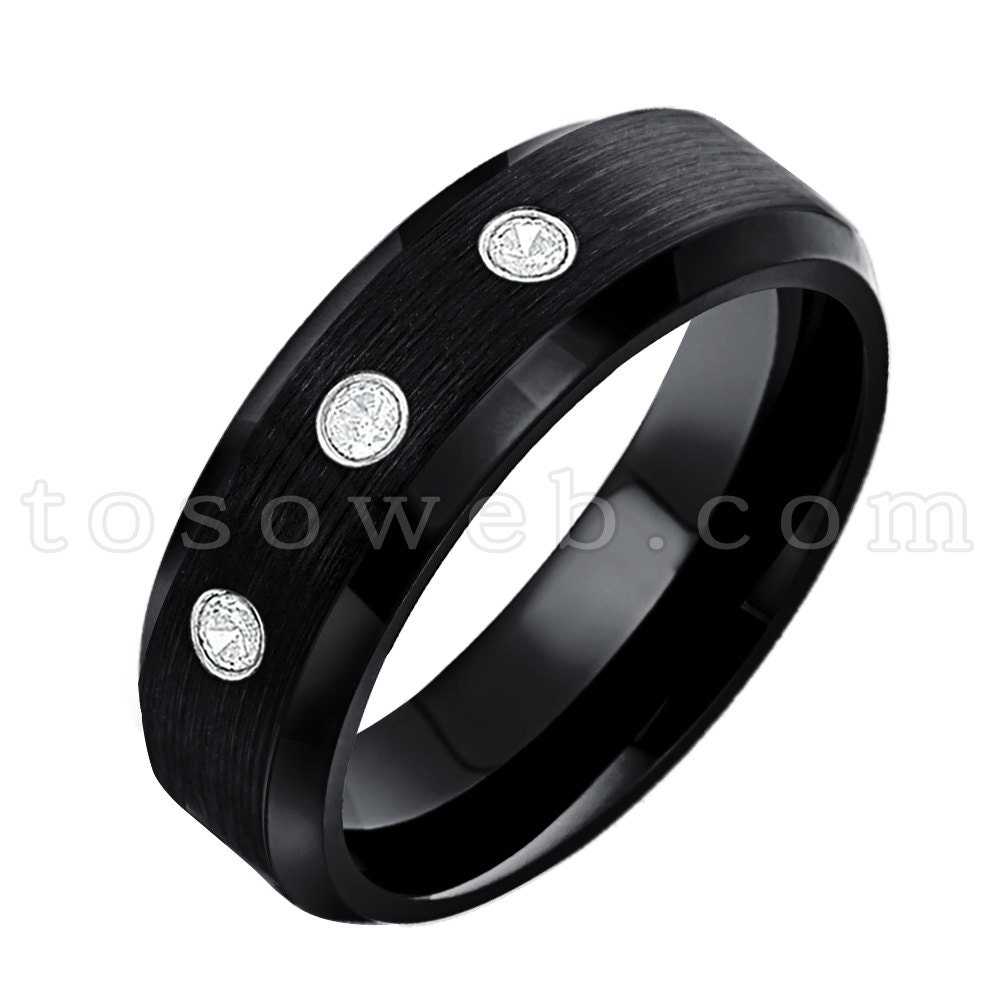 Damen April Birthstone Ring, Weißer Diamant Ehering, 6mm Schwarz Ion Plated Brushed Center, Hartmetall Ring Ts1682 von TOSOWEB