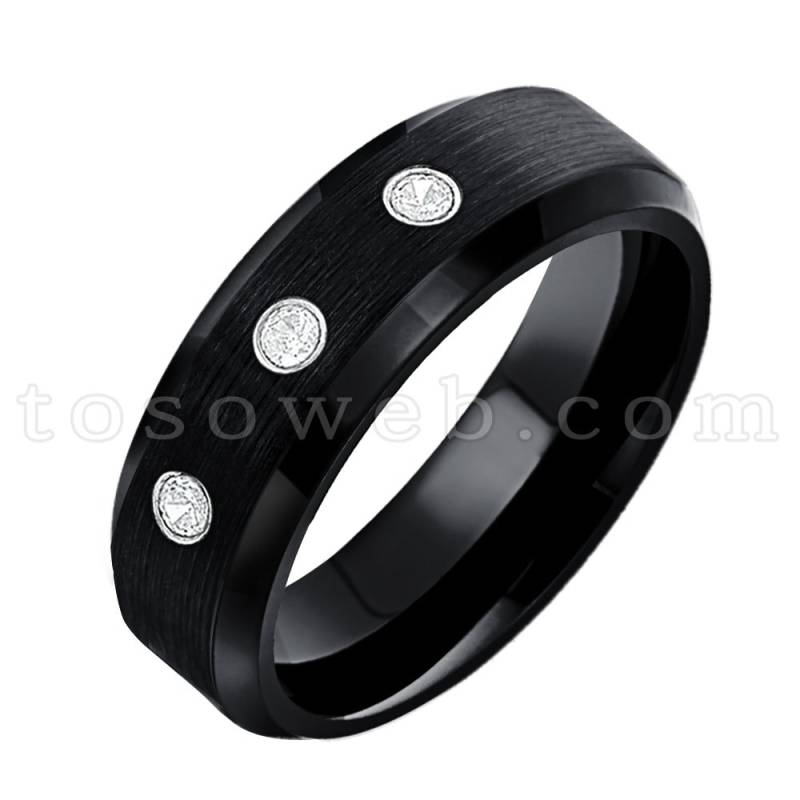 Damen April Birthstone Ring, Weißer Diamant Ehering, 6mm Schwarz Ion Plated Brushed Center, Hartmetall Ring Ts1682 von TOSOWEB